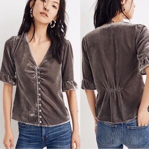 Madewell Daylight Velvet Button-Front Ruffle Blouse Top